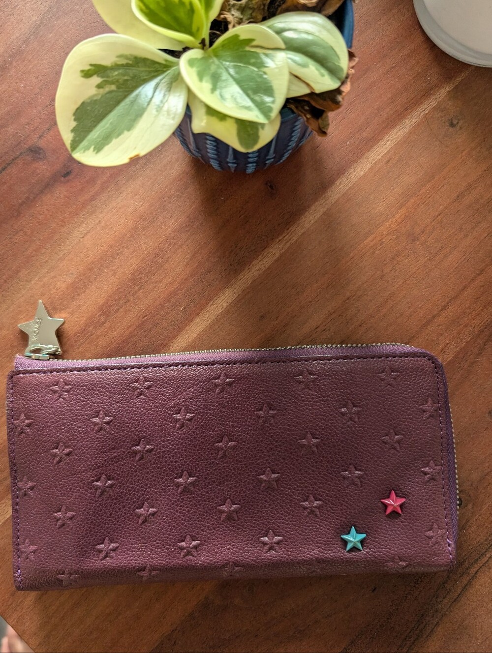 SONOVI Korea Star Studded Faux Leather Zip Wallet Violet Purple NEW